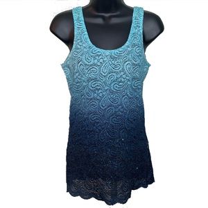 Blue metallic ombré lace tank